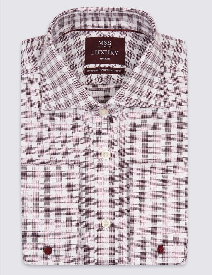 Marks & Spencer Pure Cotton Regular Fit Checked Shirt Mulberry
