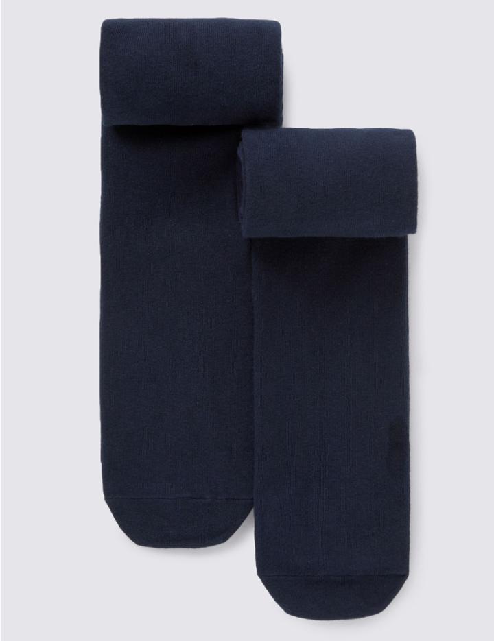 Marks & Spencer 2 Pairs Of Freshfeet&trade; Thermal Tights With Wool (5-14 Years) Navy