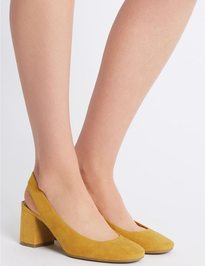 Marks & Spencer Wide Fit Block Heel Slingback Court Shoes Ochre
