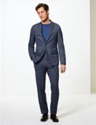 Marks & Spencer Blue Checked Tailored Fit Wool Trousers Blue