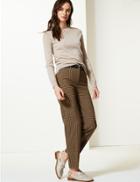 Marks & Spencer Checked Relaxed Straight Leg Trousers Camel Mix