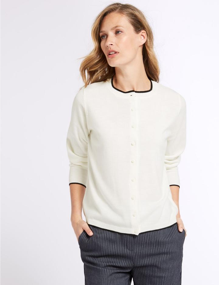 Marks & Spencer Round Neck Long Sleeve Cardigan Cream