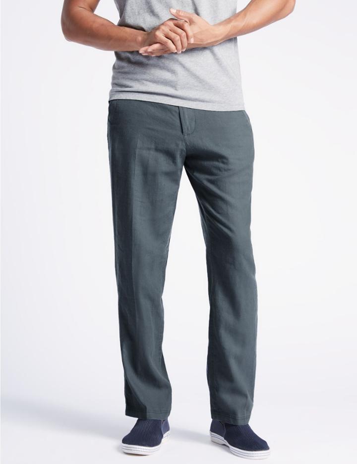 Marks & Spencer Regular Fit Linen Rich Trousers Soft Blue