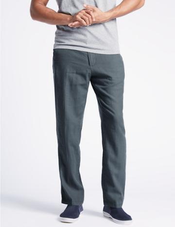 Marks & Spencer Regular Fit Linen Rich Trousers Soft Blue