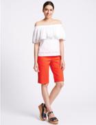 Marks & Spencer Cotton Blend Tailored Shorts Bright Orange
