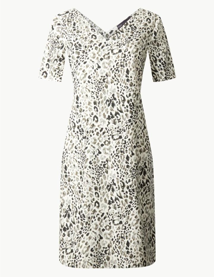 Marks & Spencer Linen Rich Animal Print Shift Dress Natural Mix
