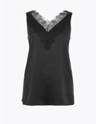 Marks & Spencer Pure Silk Lace Trim Camisole Top Black