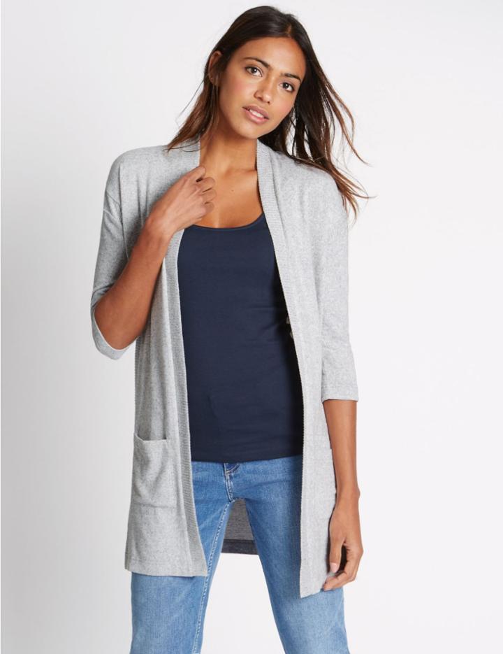 Marks & Spencer Open Front 2 Pocket Cardigan Grey