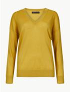 Marks & Spencer Pure Merino Wool Relaxed Fit V-neck Jumper Honey
