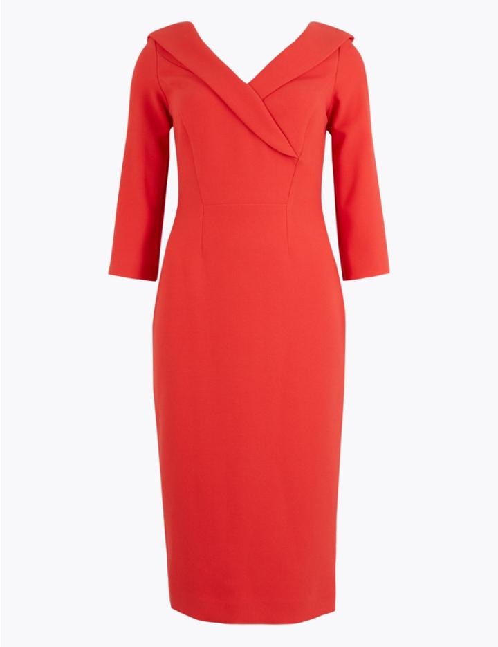 Marks & Spencer Off The Shoulder Bodycon Midi Dress Red