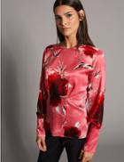Marks & Spencer Floral Print Satin Long Sleeve Blouse Pink Mix