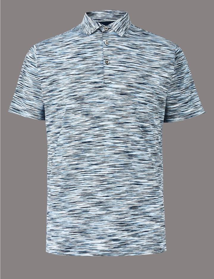 Marks & Spencer Slim Fit Pure Cotton Textured Polo Shirt Blue Mix