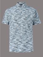 Marks & Spencer Slim Fit Pure Cotton Textured Polo Shirt Blue Mix