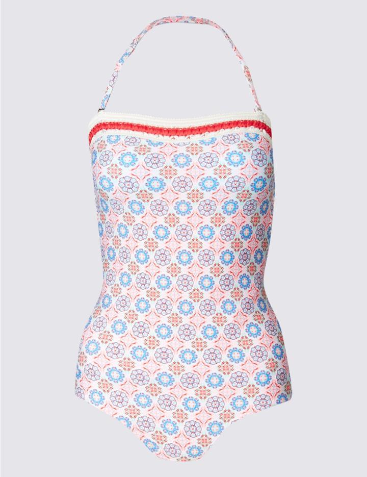 Marks & Spencer Secret Slimming&trade; Tile Print Bandeau Swimsuit Coral Mix