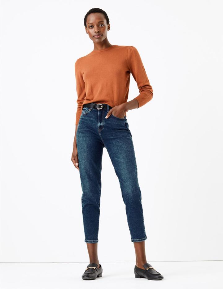 Marks & Spencer High Waist Mom Fit Ankle Grazer Jeans Dark Indigo