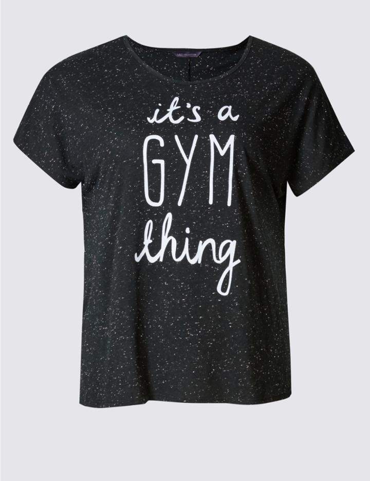 Marks & Spencer Plus Slogan Short Sleeve T-shirt Black Mix