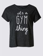 Marks & Spencer Plus Slogan Short Sleeve T-shirt Black Mix