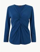Marks & Spencer Twisted Front V-neck Fitted Long Sleeve Top Rich Blue