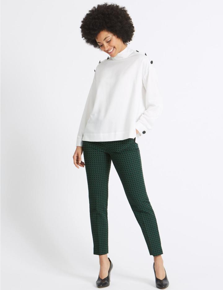 Marks & Spencer Jacquard Ankle Grazer Slim Leg Trousers Green Mix