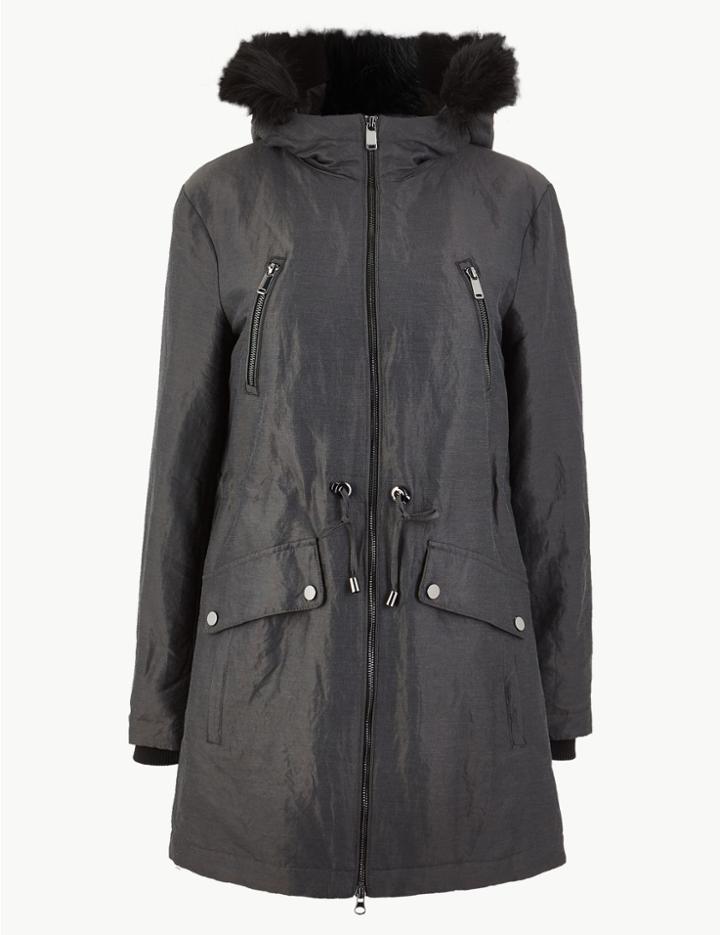 Marks & Spencer Fur Collar Parka Charcoal
