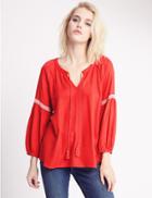 Marks & Spencer Crepe Tassel Notch Neck Blouse Red