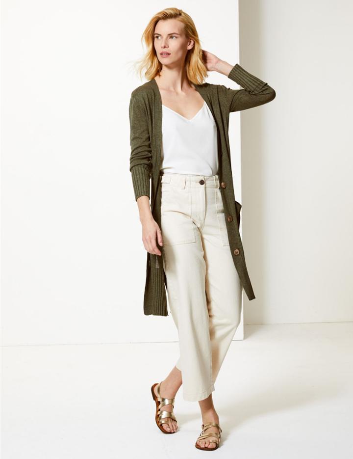 Marks & Spencer V-neck Longline Long Sleeve Cardigan Hunter Green