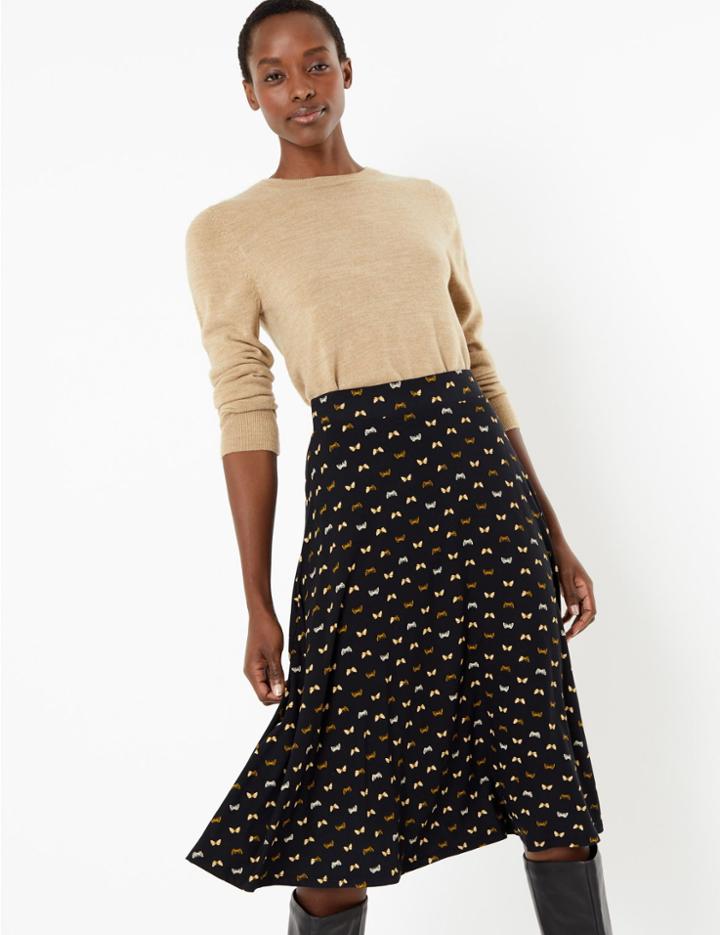 Marks & Spencer Jersey Butterfly Print Circle Midi Skirt Black Mix