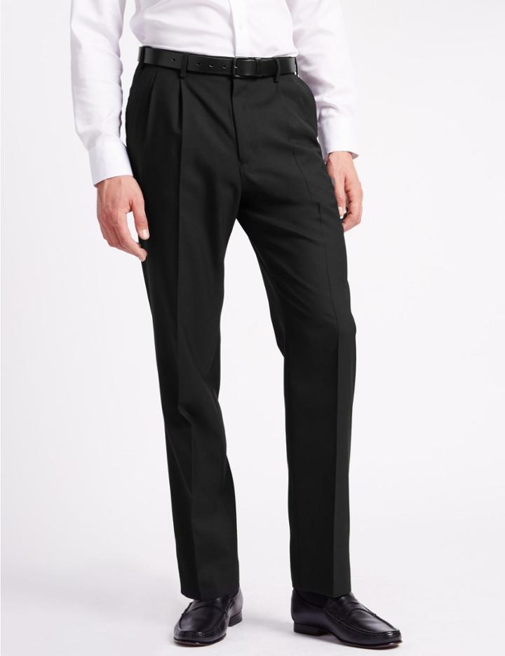 Marks & Spencer Twin Pleat Trousers With Wool Black