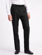 Marks & Spencer Twin Pleat Trousers With Wool Black