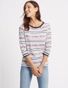 Marks & Spencer Pure Cotton Striped 3/4 Sleeve T-shirt Ivory Mix