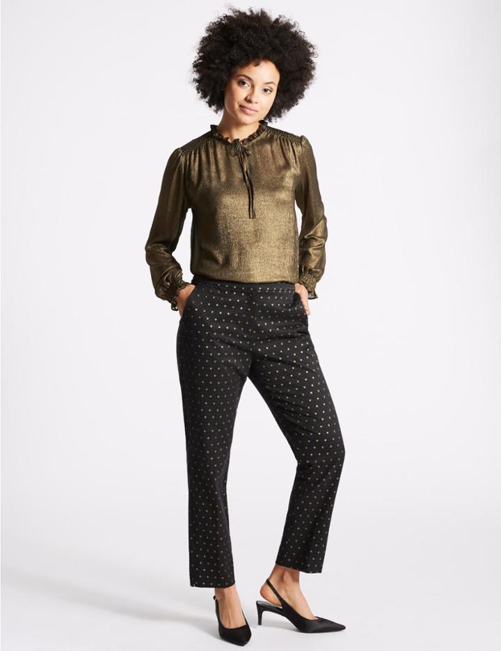 Marks & Spencer Metallic Jacquard Slim Leg Trousers Black Mix