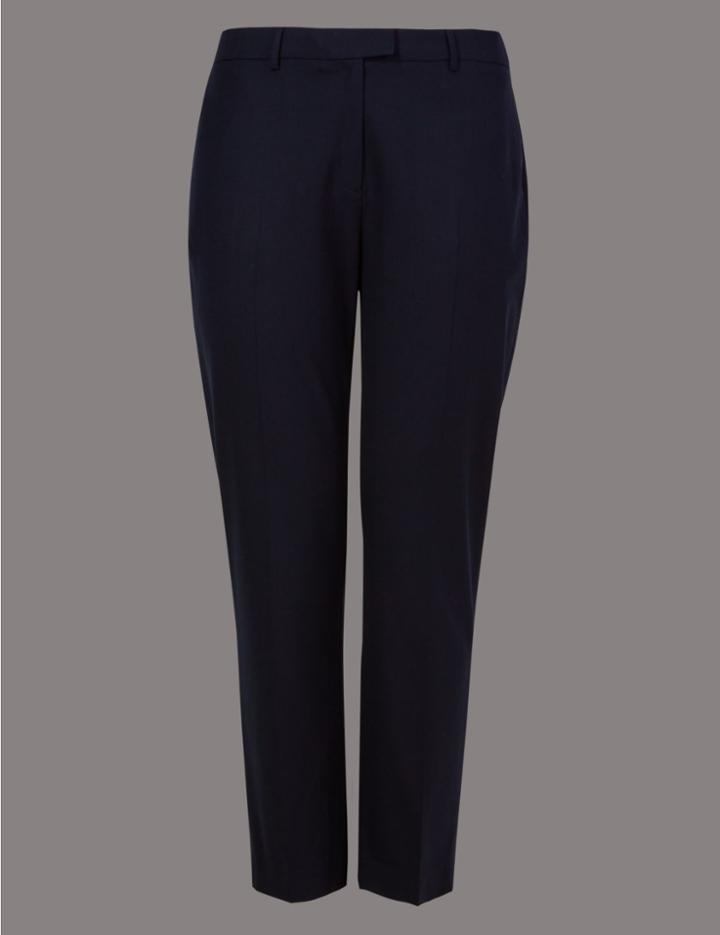 Marks & Spencer Plus Wool Blend Tapered Leg Trousers Navy