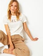 Marks & Spencer Cotton Rich Muse Slogan T-shirt White Mix