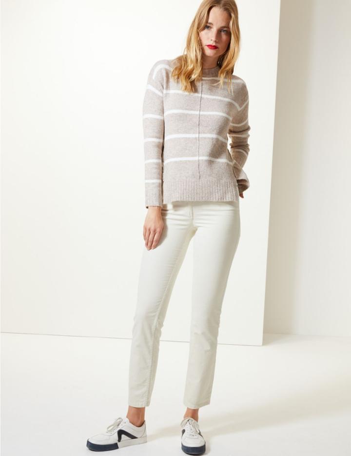 Marks & Spencer Corduroy Straight Leg Trousers Winter White