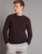Marks & Spencer Supima&reg; Cotton Textured Slim Fit Jumper Navy Mix