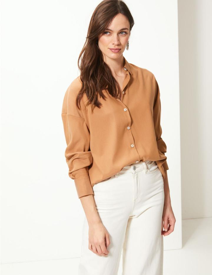 Marks & Spencer Oversized Long Sleeve Shirt Tan