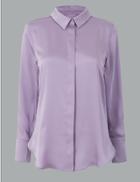 Marks & Spencer Satin Button Detailed Long Sleeve Shirt Amethyst
