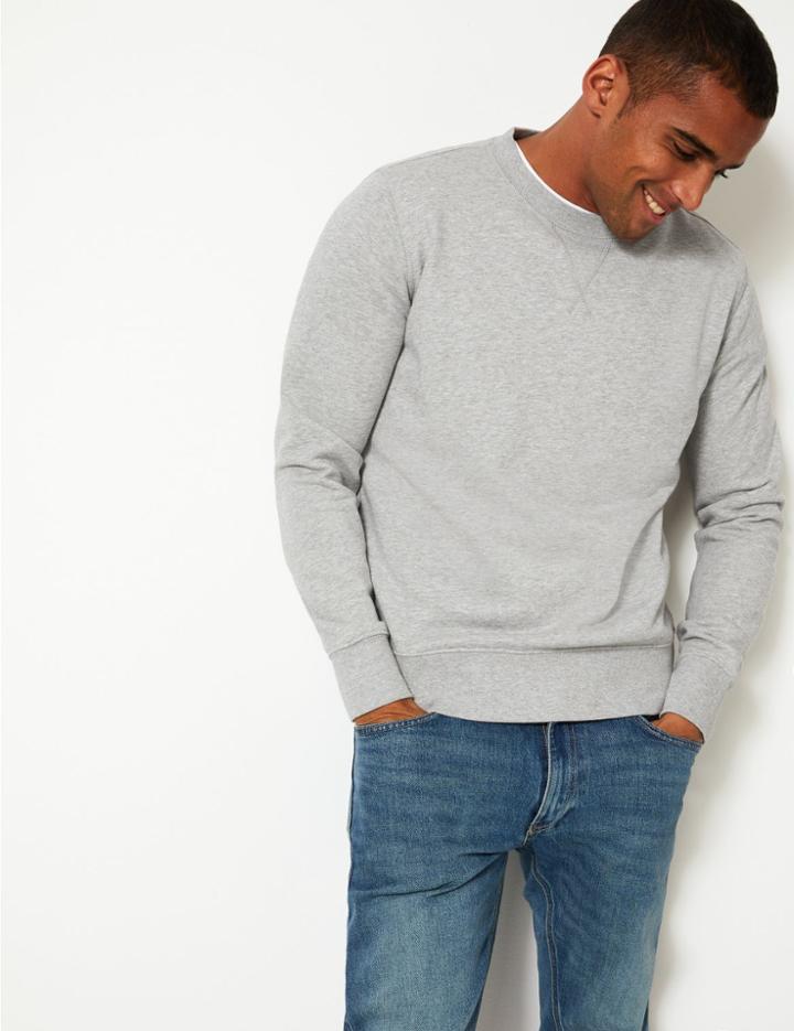 Marks & Spencer Cotton Crew Neck Sweatshirt Grey