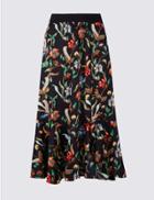 Marks & Spencer Ruffle Floral Print A-line Midi Skirt Navy Mix