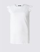 Marks & Spencer Pure Cotton Ruffle Trim T-shirt White Mix