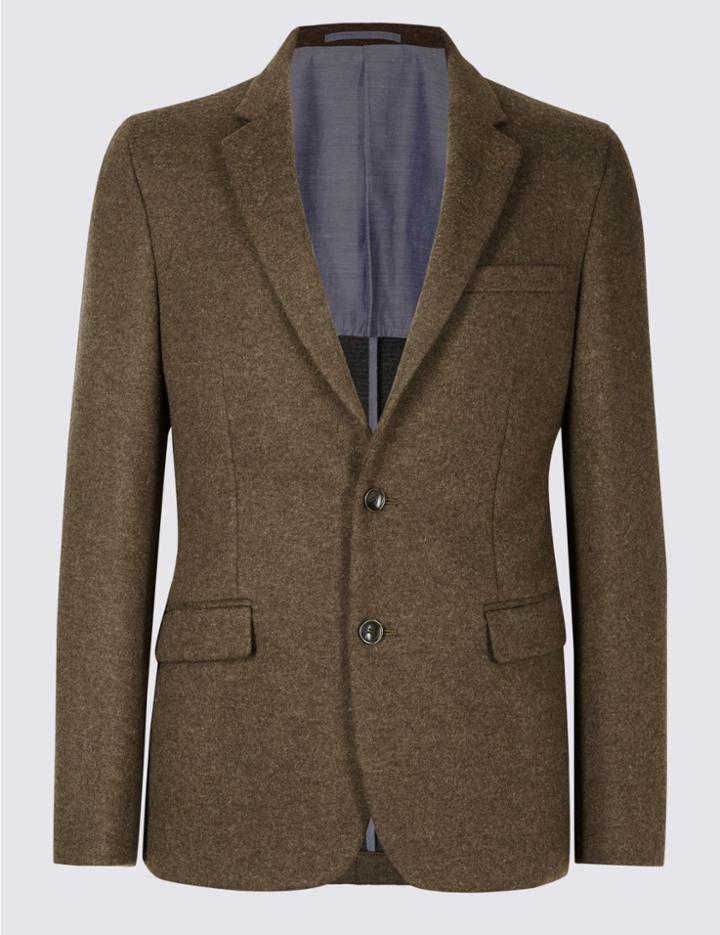 Marks & Spencer Brown Textured Slim Fit Jacket Brown