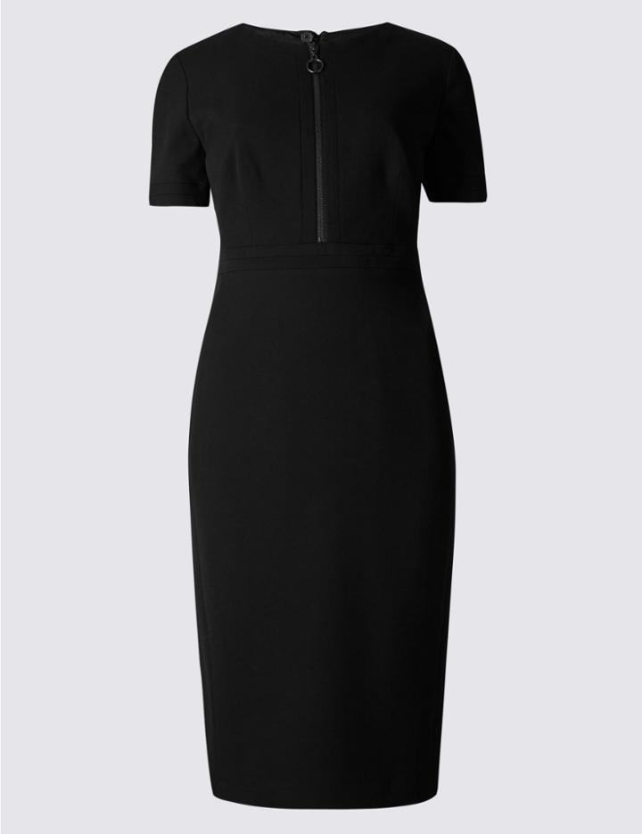 Marks & Spencer Petite Zipped Short Sleeve Shift Dress Black