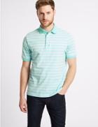 Marks & Spencer Slim Fit Pure Cotton Striped Polo Shirt Soft Turquoise