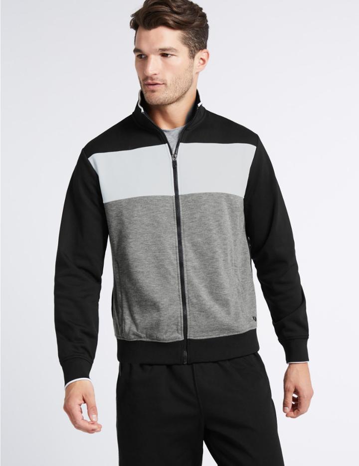 Marks & Spencer Active Colour Block Zip Top Black