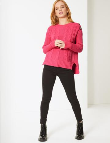 Marks & Spencer Petite Cotton Blend Textured Jumper Pink