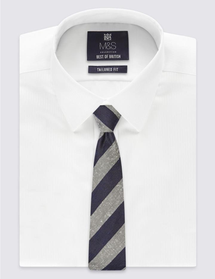Marks & Spencer Handmade Silk Nep Wide Striped Tie Blue Mix