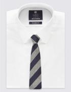 Marks & Spencer Handmade Silk Nep Wide Striped Tie Blue Mix