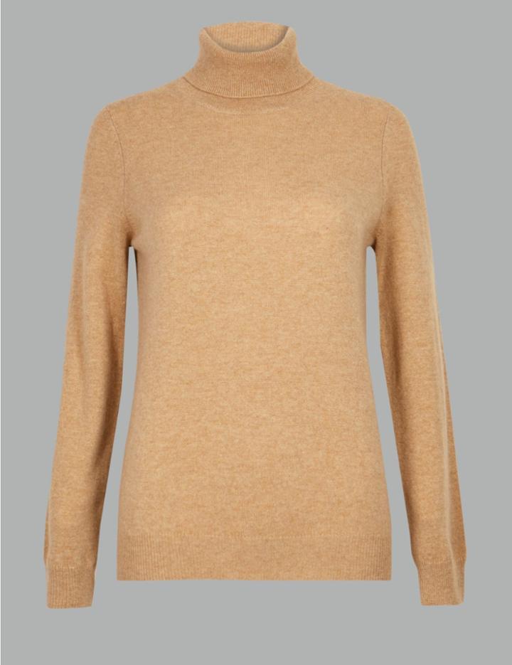 Marks & Spencer Pure Cashmere Roll Neck Jumper Light Camel