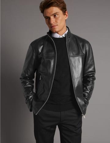 Marks & Spencer Leather Funnel Neck Jacket Black