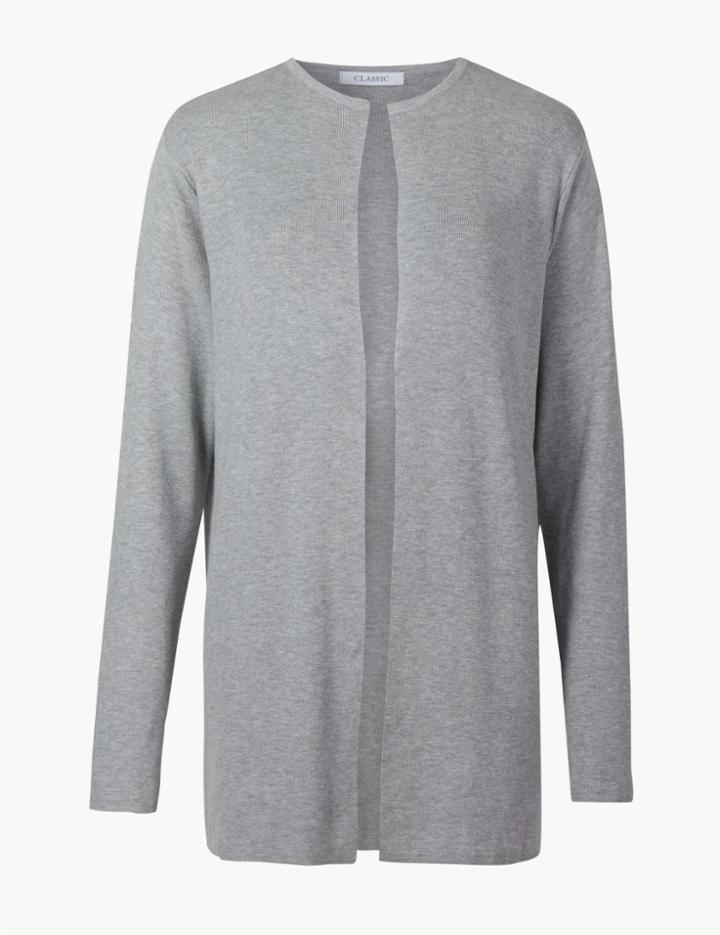Marks & Spencer Open Front Longline Cardigan Grey Marl